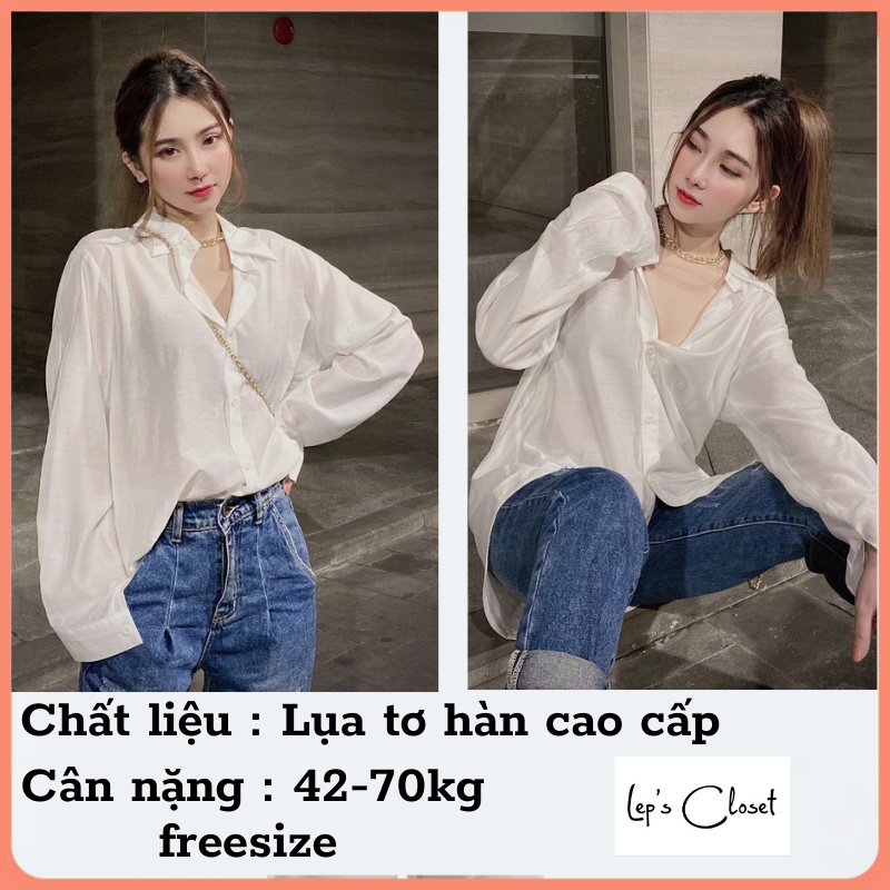 Áo sơ mi nữ Lụa trắng basic cao cấp , áo sơ mi giấu quần , áo tay dài form rộng | BigBuy360 - bigbuy360.vn