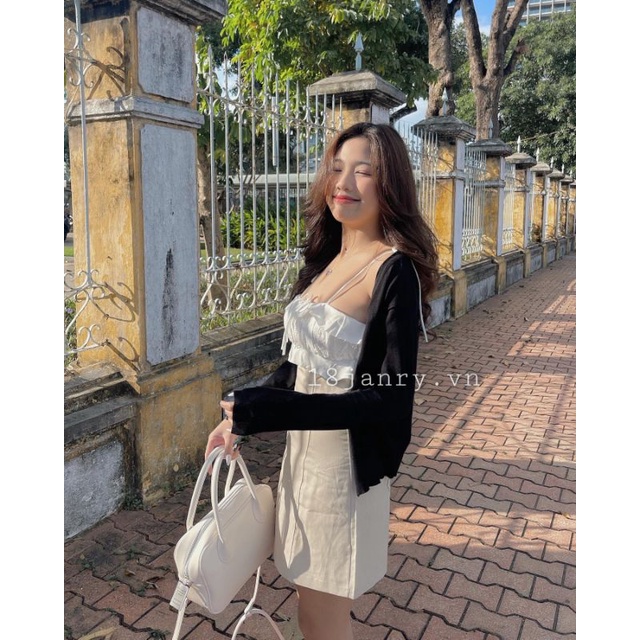 Navy dress - Đầm liền cột dây bèo nhún