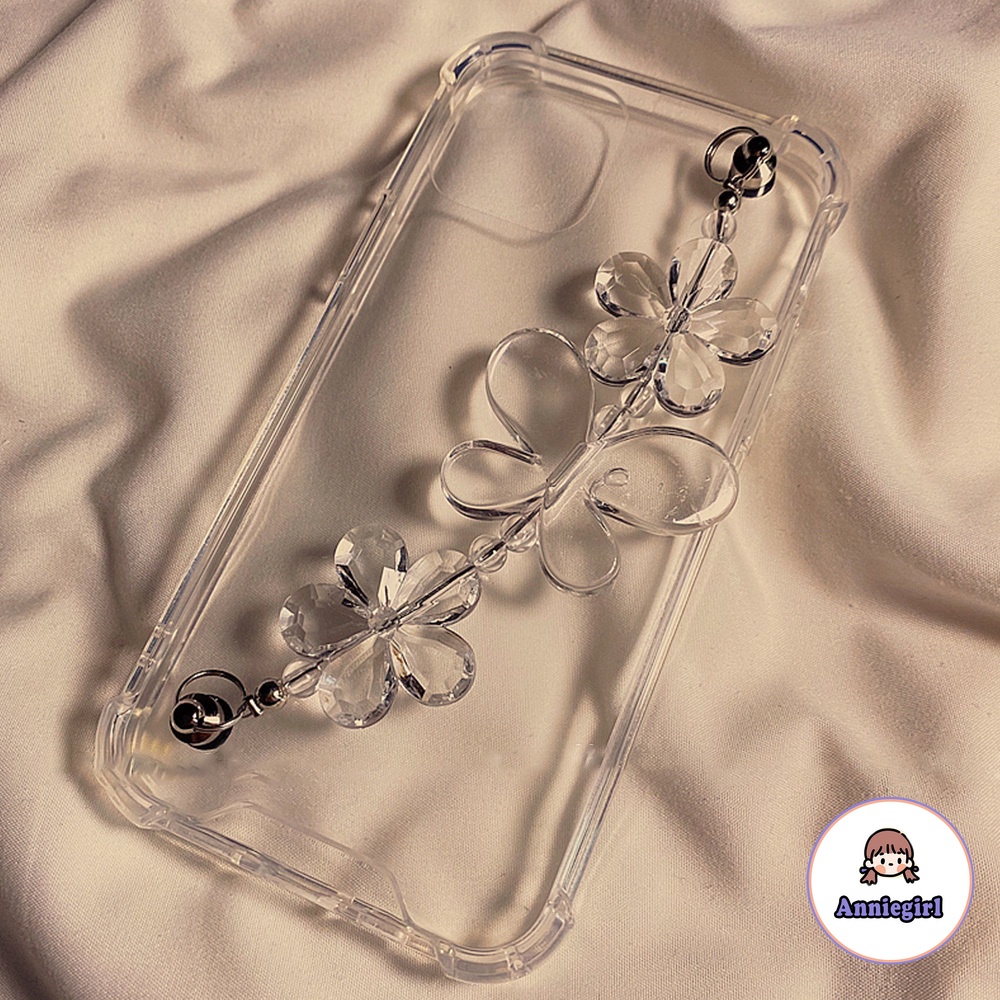 Ốp điện thoại TPU trong suốt họa tiết bướm kèm vòng đeo tay chống trượt thích hợp cho iPHONE 13 12 11 PRO MAX 7 PLUS