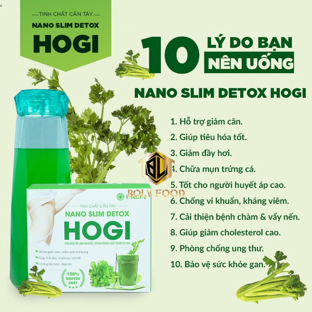 Tinh chất cần tây Nano Slim Detox HOGI giữ dáng, đẹp da Hộp 20 Gói x 10Gr - Bolyfood