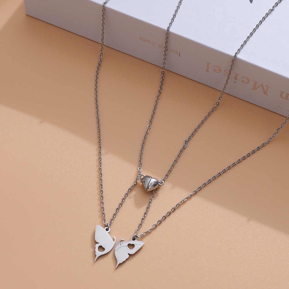 1 Cặp Vòng cổ Chuỗi Hạt Nam Châm Mặt Hình Trái Tim/Bướm Cổ Điển Thời Trang Dành Cho Cặp Đôi