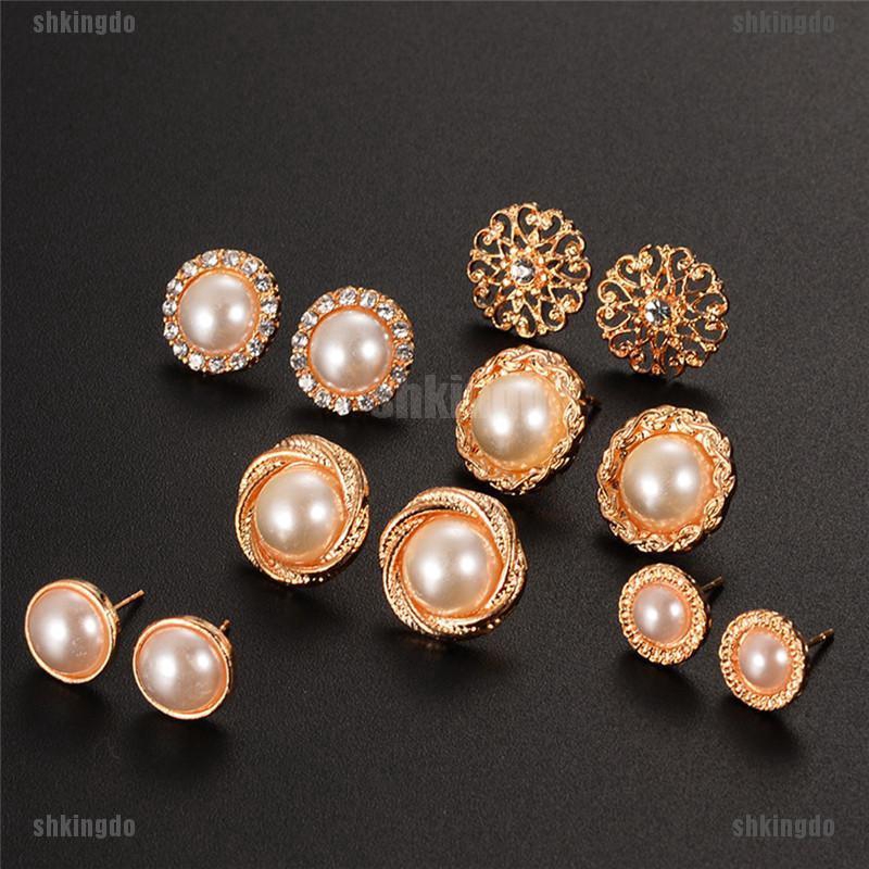 THINH Set 6 Đôi Khuyên Tai Đính Đá Thanh Lịch Cho Nữ