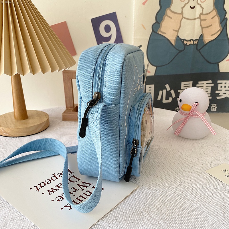Túi Đeo Chéo Vải Canvas Kiểu Vuông Nhỏ Gọn Trong Suốt Dễ Thương Cho Nữ