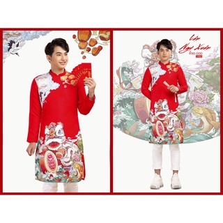 Áo dài Nam Cách Tân Họa Tiết Thần Thú - mặc đi chơi Tết giá siêu đẹp giá siêu rẻ