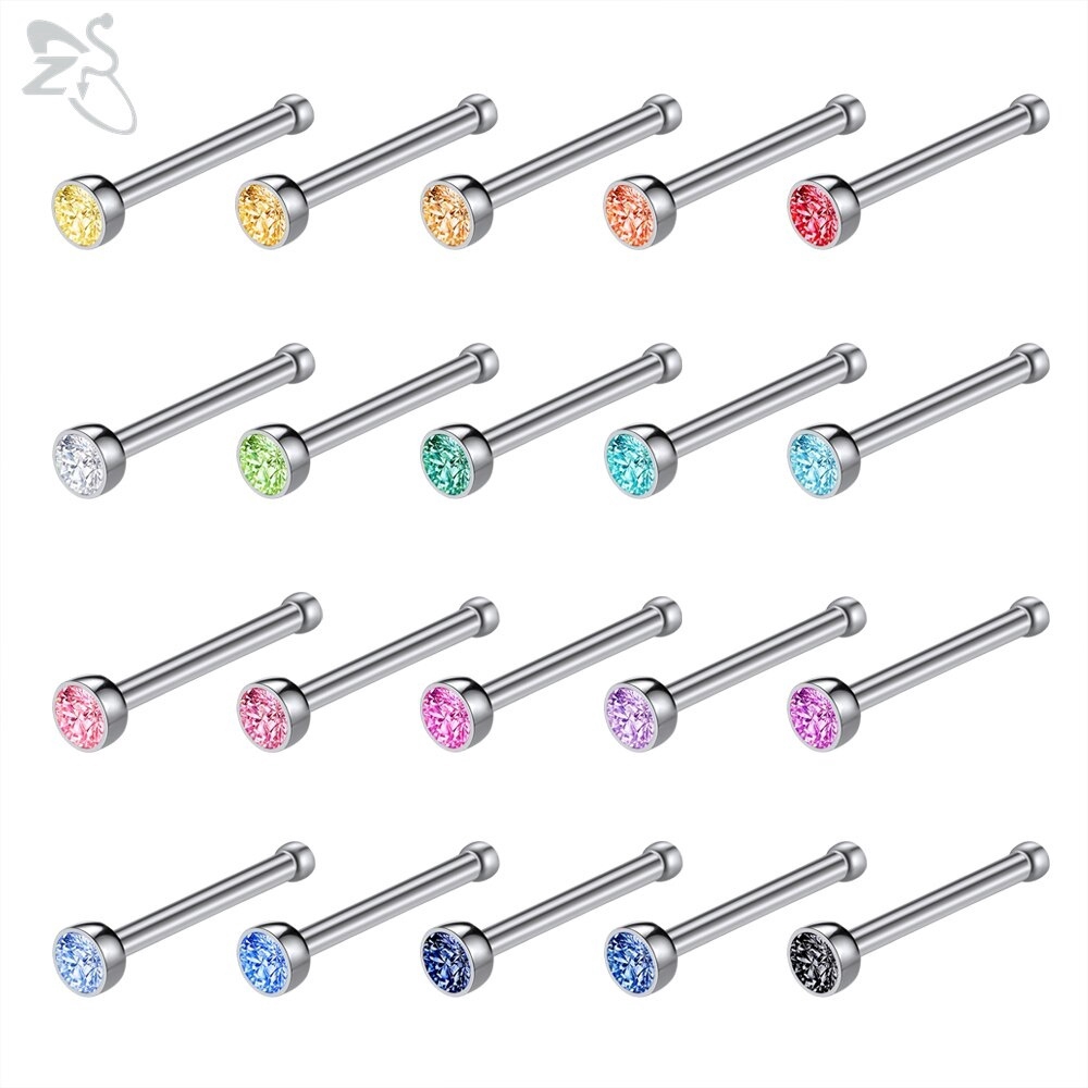 Bộ 20 Khuyên Xỏ Mũi Nhiều Màu Sắc Làm Từ Thép Không Gỉ 20g
