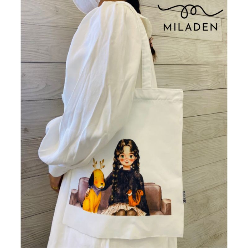 [MUA 1 TẶNG 1 TOTE BAGS] Túi Vải, Túi Tote Thiết Kế Girl Sofa Cao Cấp, Miladen.