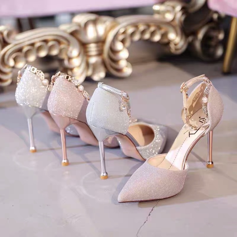 Giày cao gót kim sa đính đá lấp lánh nhiều màu sắc tùy chọn size lớn 33-41 thời trang dành cho nữ