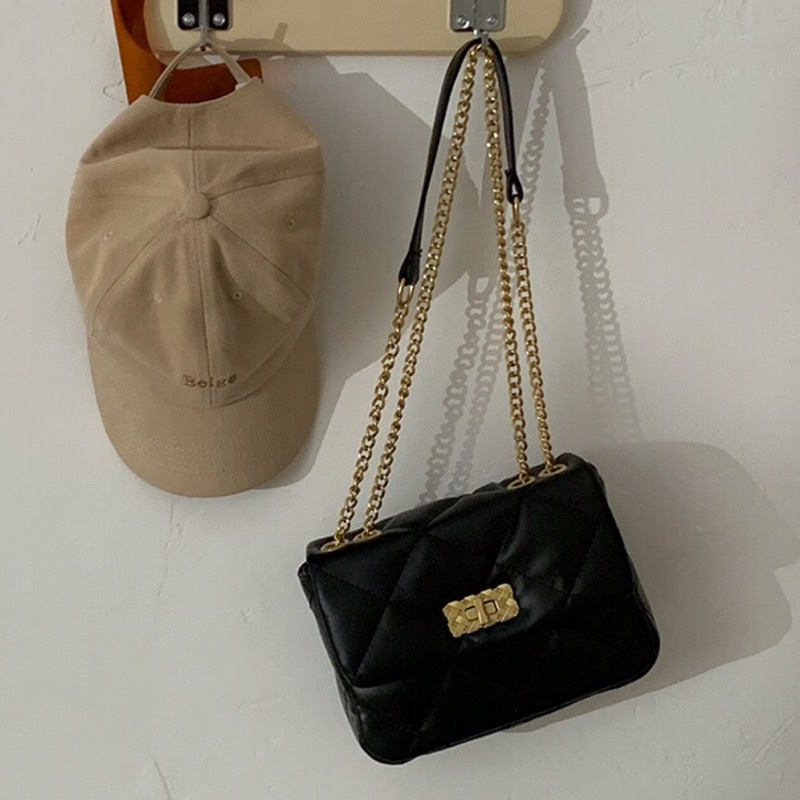 Faya - Túi xách chần ô khóa xoay da mềm sang trọng T1140