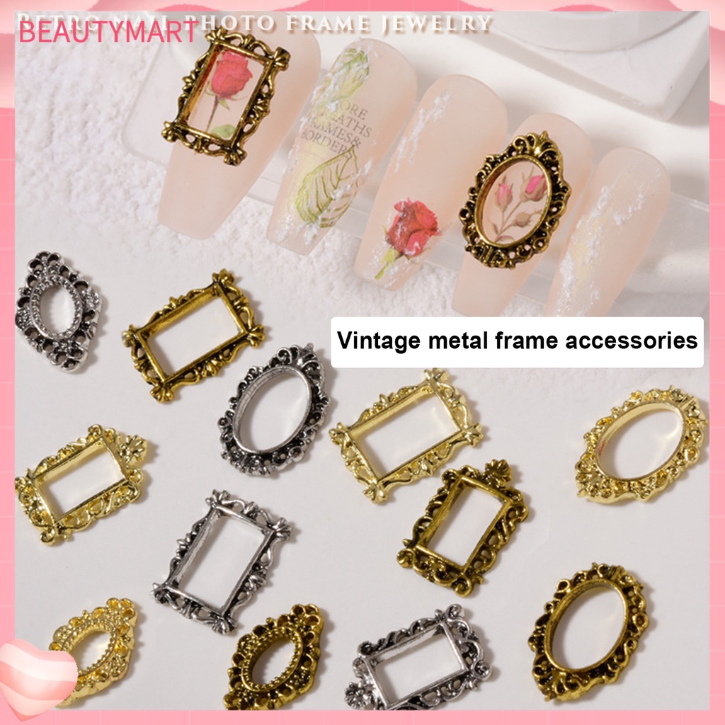 Set 5 Phụ Kiện Trang Trí Móng Tay 3D Bằng Hợp Kim Thiết Kế Đục Lỗ Phong Cách Vintage