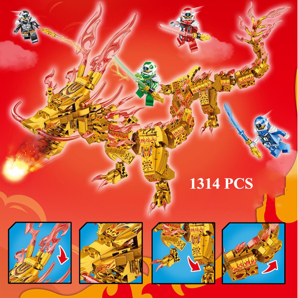 [1314 Chi Tiết] Bộ Đồ Chơi Xếp Hình Lắp Ghép Ninja Rồng Cho Bé ninjago, Lắp Ráp Dragon