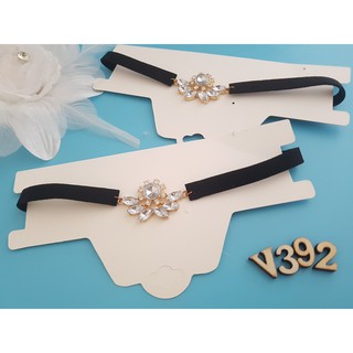 Choker dây đen mặt hoa đá - D370
