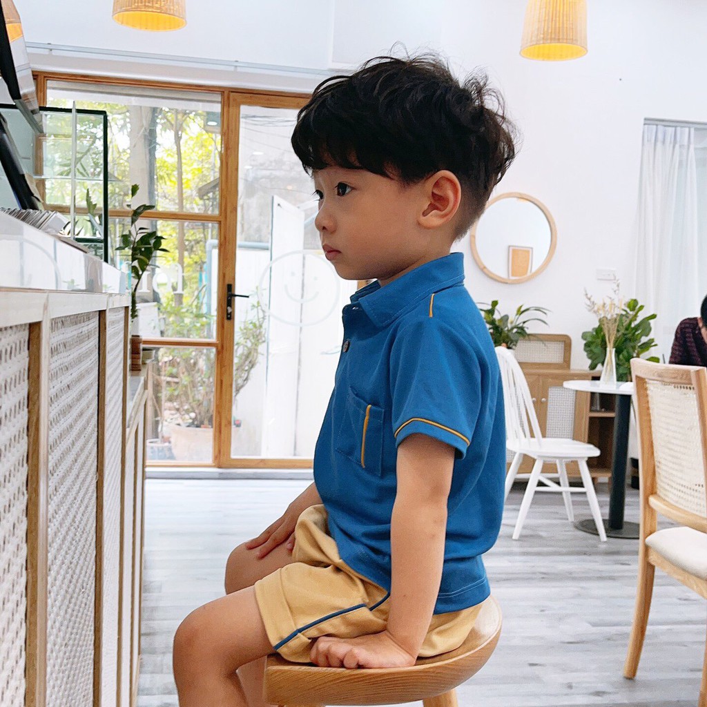 Bộ polo bé cộc tay chất liệu vải cotton mềm mát cho mùa hè, set bộ bé trai polo cotton cao cấp