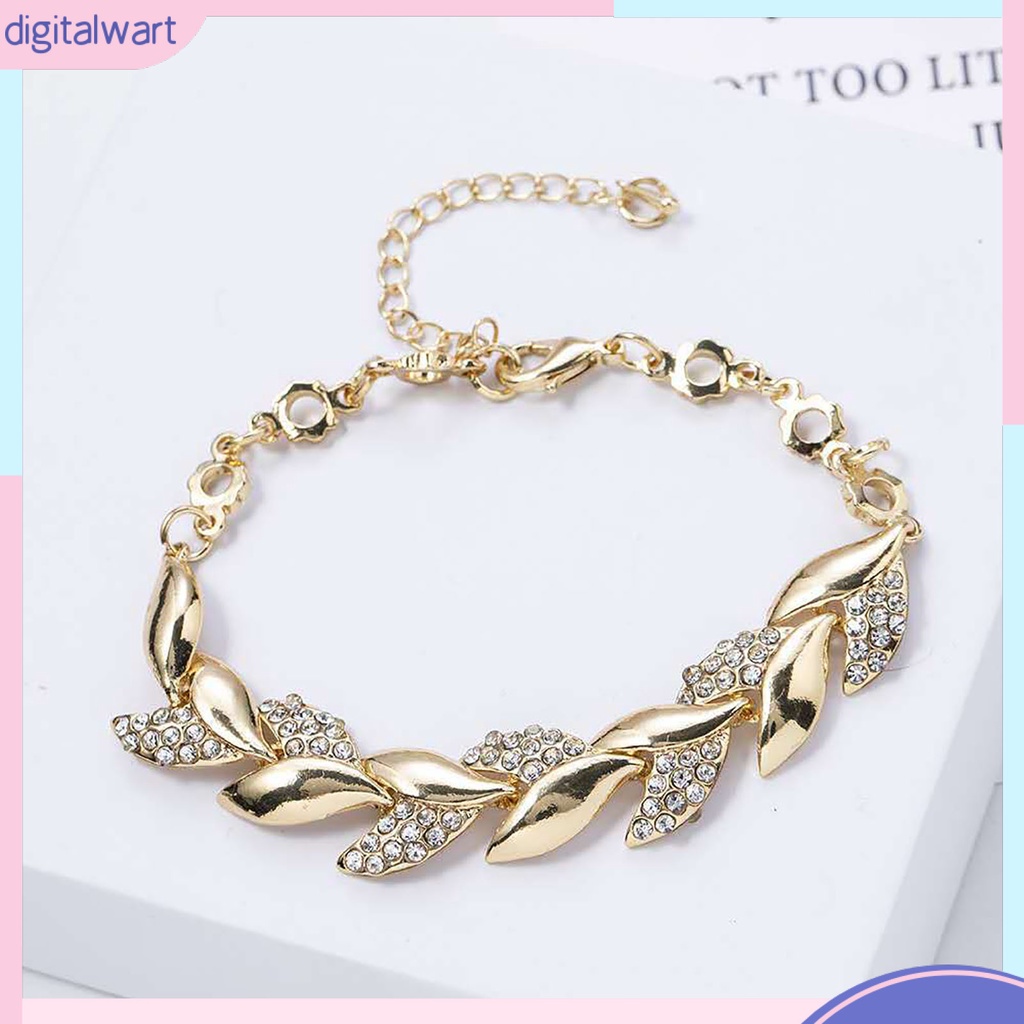 Vòng tay hợp kim mặt hình chiếc lá đính đá lấp lánh sang trọng có thể điều chỉnh dành cho nữ giới