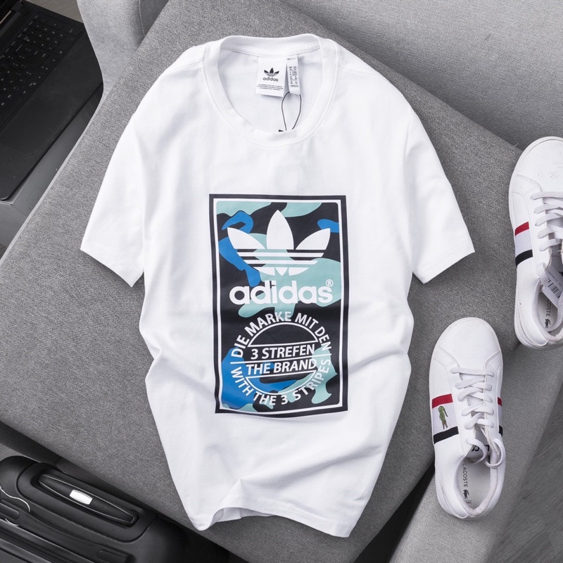 Áo thun addidas hoạ tiết- áo phông 2 màu đen trắng