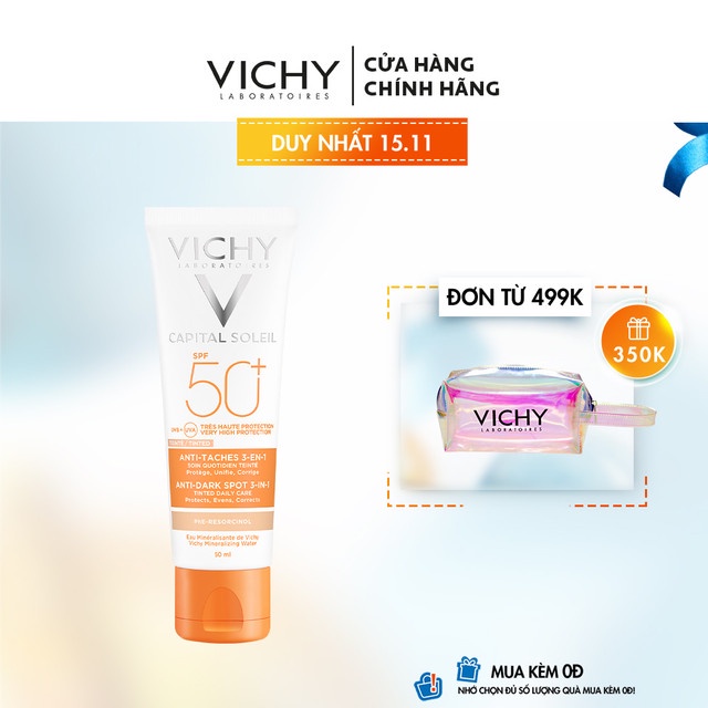 Kem chống nắng giảm thâm nám SPF 50+ Vichy Capital Soleil UVB+UVA Anti Dark Spot 3 in 1 50ml