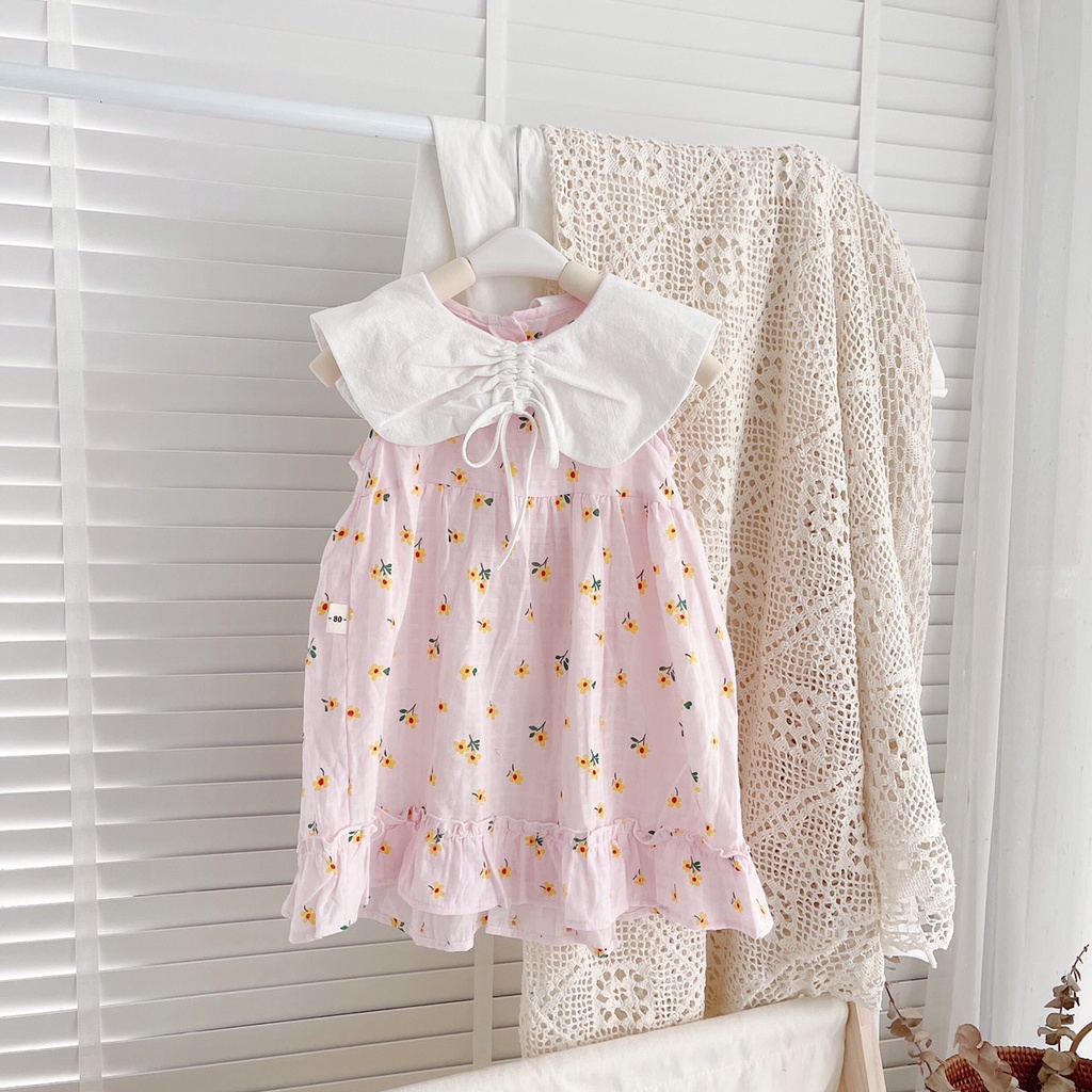 Váy hè sát nách cổ bèo dây rút cho bé 8-21kg (1-6 tuổi)