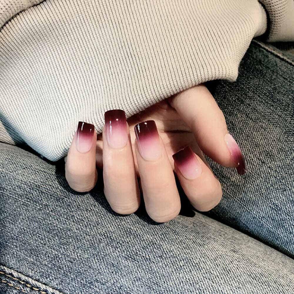 XIANTIN Set 24 Móng Tay Giả Màu Đỏ Tím Gradient
