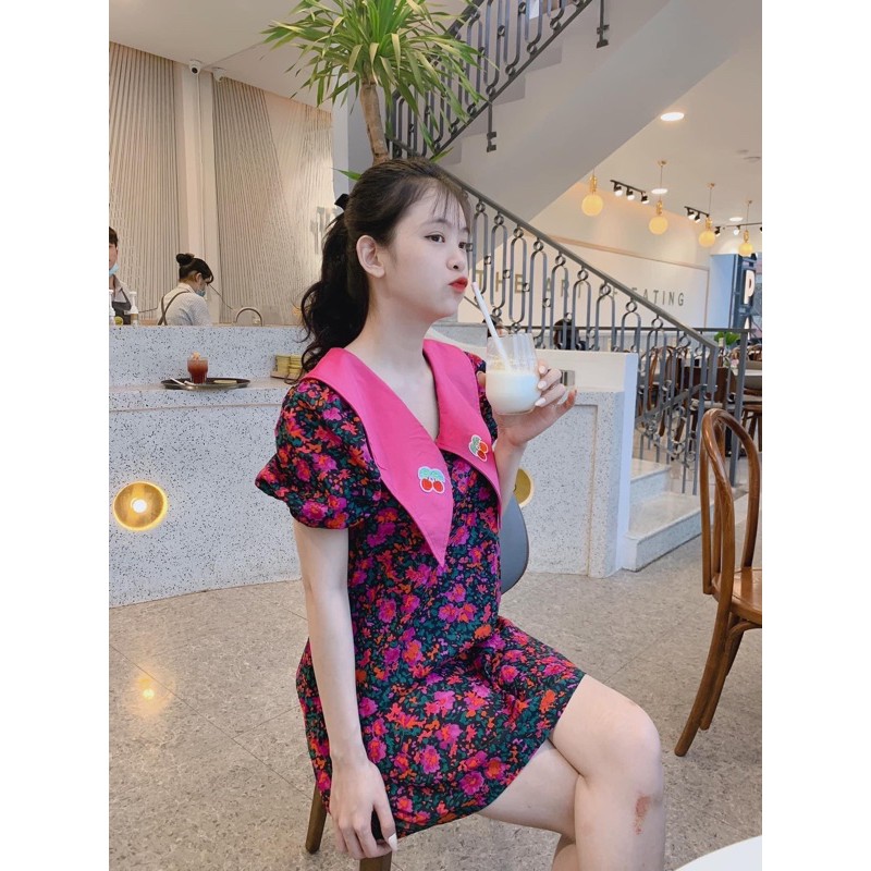 [Mã FATHANG5 giảm 10K đơn 50K] Đầm hoa dáng xoè đính cherry dễ thương🌸 Ảnh thật | BigBuy360 - bigbuy360.vn