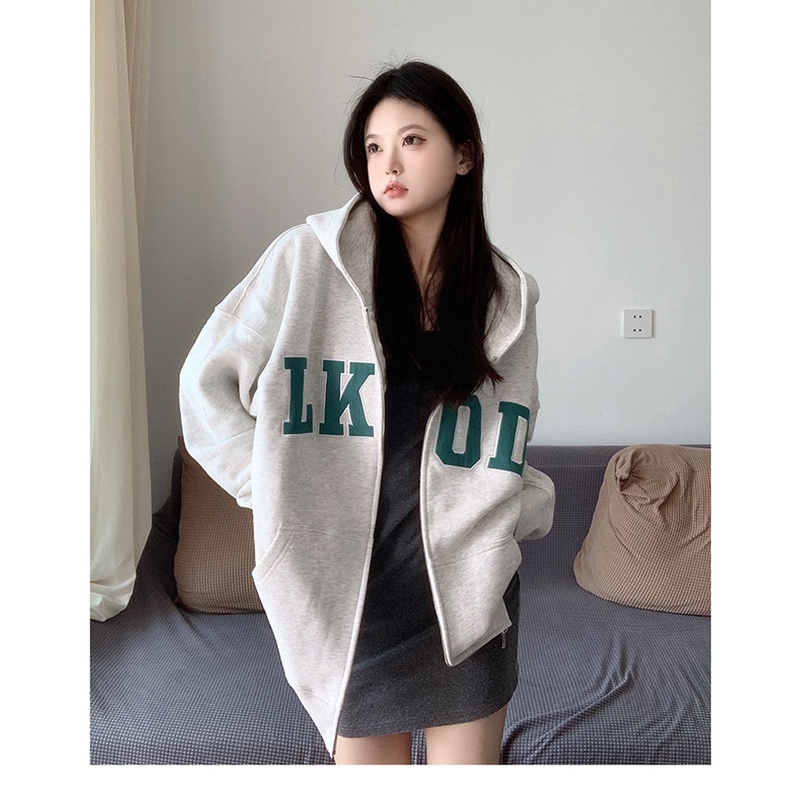 Áo Hoodie Mỏng Thêu Chữ Phong Cách Hàn Quốc Thời Trang Thu Đông Cho Nữ