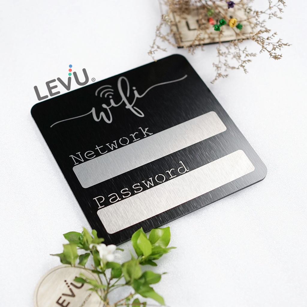 Bảng tên wifi nhôm aluminium đen décor LEVU-ALU13 dán tường trang trí quán