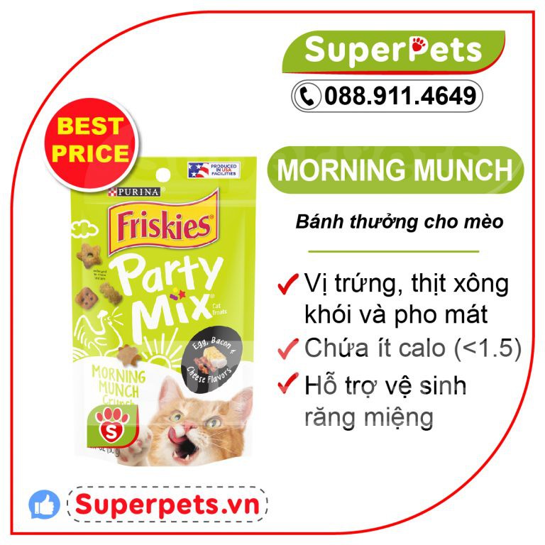 Purina Friskies Party Mix Vị Trứng,Phomat,Thịt Xông Khói-Bánh Thưởng Cho MèoTrưởngThành 60g/gói(USA)