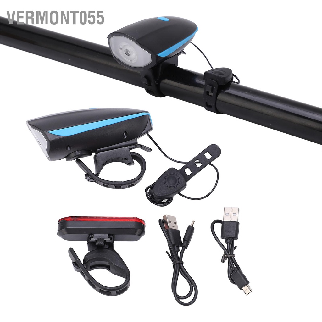 Vermont055 Bộ đèn xe đạp sạc USB IPX4 Chống nước đa chế độ Đèn pha hợp kim nhôm để đi câu cá