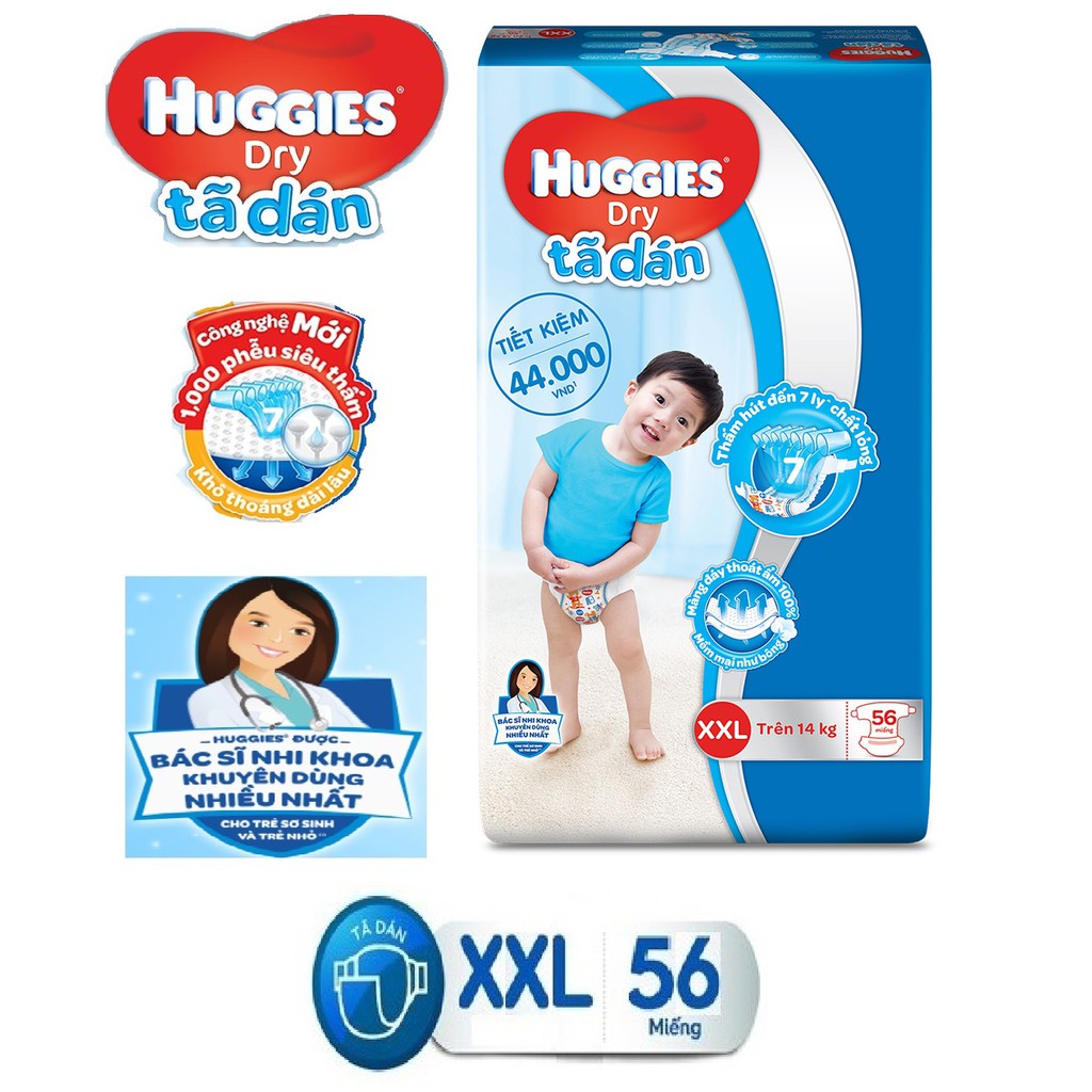 TÃ DÁN HUGGIES MẪU MỚI LOGO ĐỎ XXL56 MIẾNG --- DÀNH CHO BÉ TRÊN 14KG