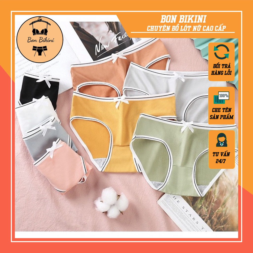 Quần Lót Nữ Cotton Viền Kẻ, Lưng Thấp Cài Nơ Dễ Thương