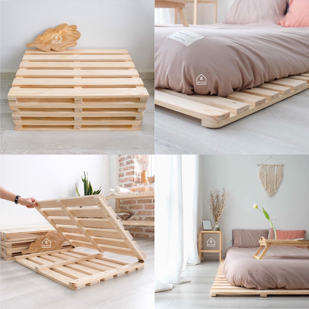 GIƯỜNG NGỦ XẾP GỌN 1M6X2M CAO 4CM GỖ THÔNG MỸ CHẮC CHẮN