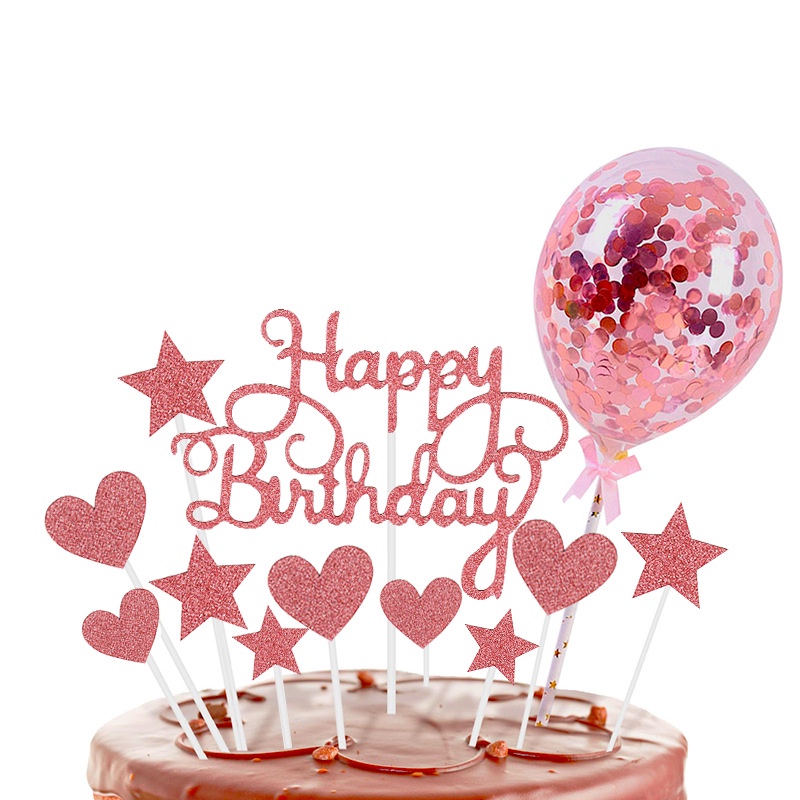 Phụ Kiện Cắm Trang Trí Bánh Kem Sinh Nhật Hình Trái Tim Đính Kim Sa Lấp Lánh Thẻ