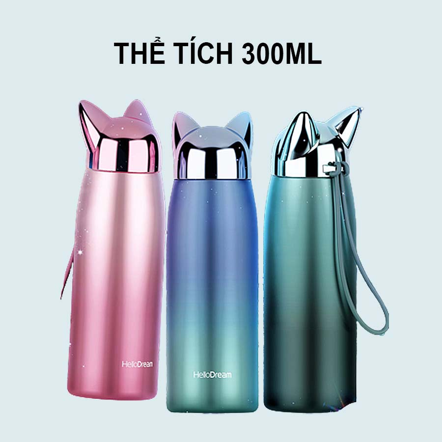 Bình Giữ Nhiệt Cao Cấp, Bình Đựng Nước Thiết Kế Tai Mèo Sang Trọng,  INOX Không Gỉ, Dung Tích 300ml  J-2209