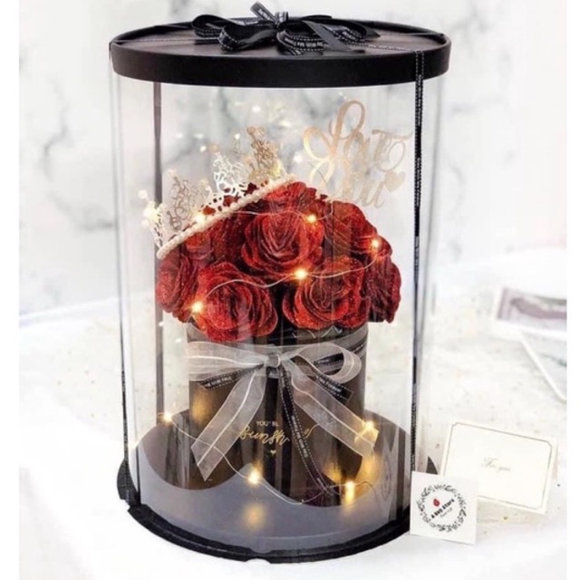 Hộp hoa Mika size to (mẫu thật cầm). Tặng full phụ kiện y hình.