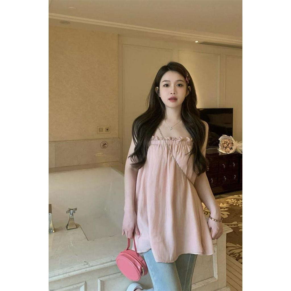 Áo Voan Hai Dây Không Tay Viền Gỗ Kiểu Dáng Ngọt Ngào Nữ Tính