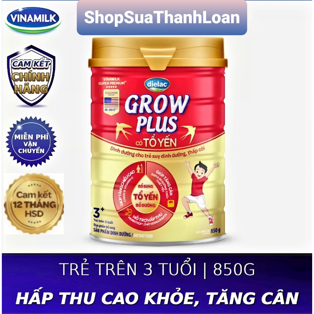 [HSD T1-2024] Combo 3 Hộp Sữa Bột Dielac Grow Plus Có Tổ Yến 850g (Cho Trẻ Trên 3 Tuổi)