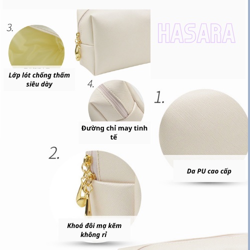 Túi đựng mỹ phẩm du lịch chất liệu da PU trơn, thiết kế đơn giản sang trọng