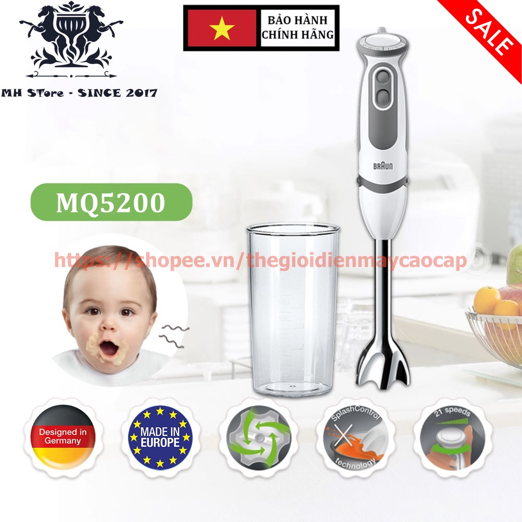 Máy xay cầm tay Braun MQ500 - 600W, 600ml, Trắng/xám