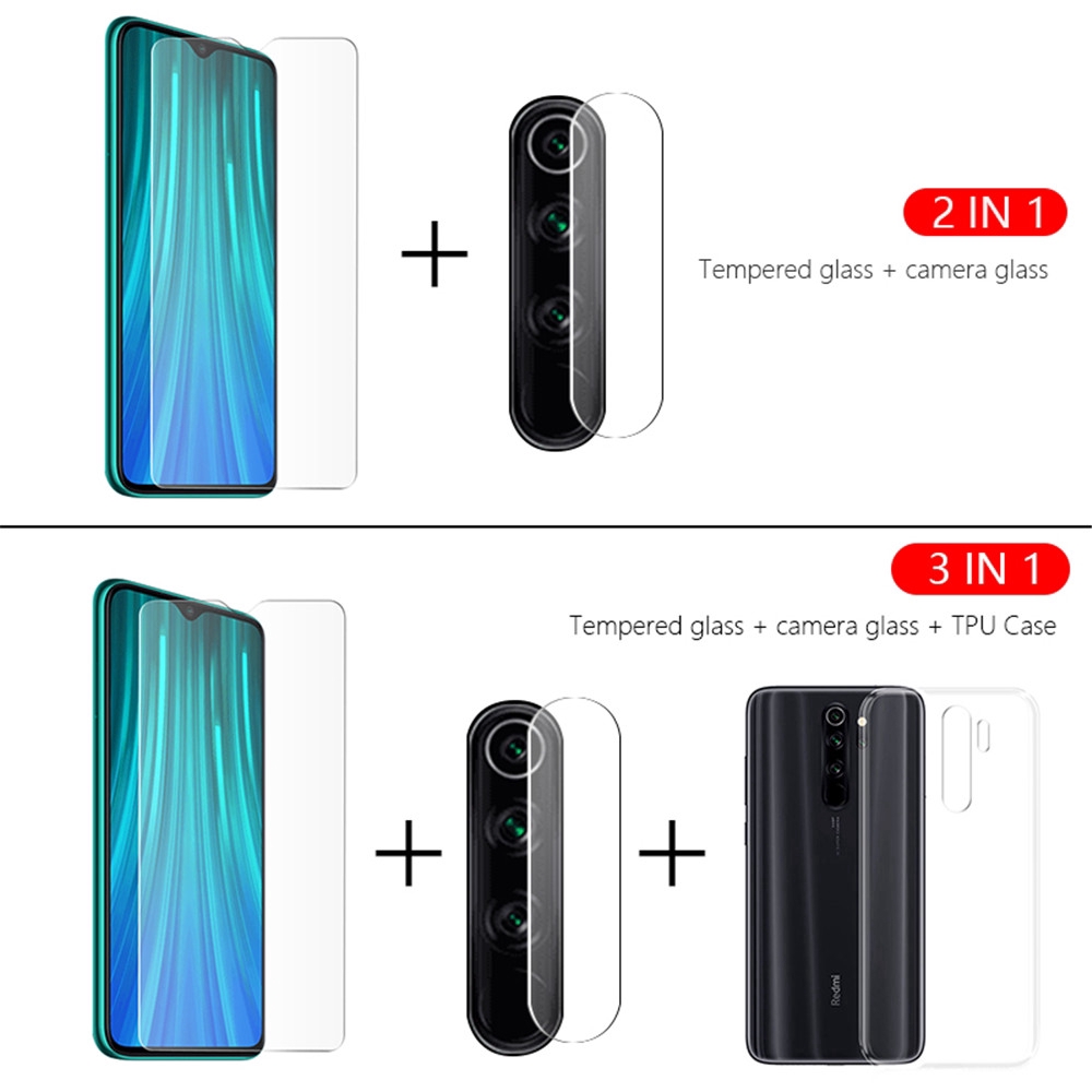 Bộ 3 trong 1 miếng dán màn hình kính cường lực bảo vệ camera + Ốp điện thoại Cho Xiaomi Redmi Note 8 Pro 7a