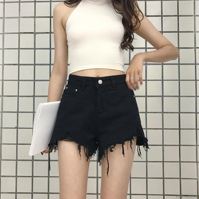 Quần Short Denim Lưng Cao Phong Cách Hàn Quốc Cho Nữ