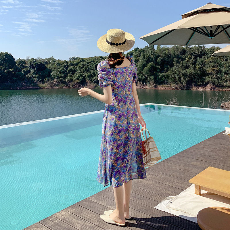 Đầm dài in hoa lá đáng yêu thanh lịch chất lượng cao