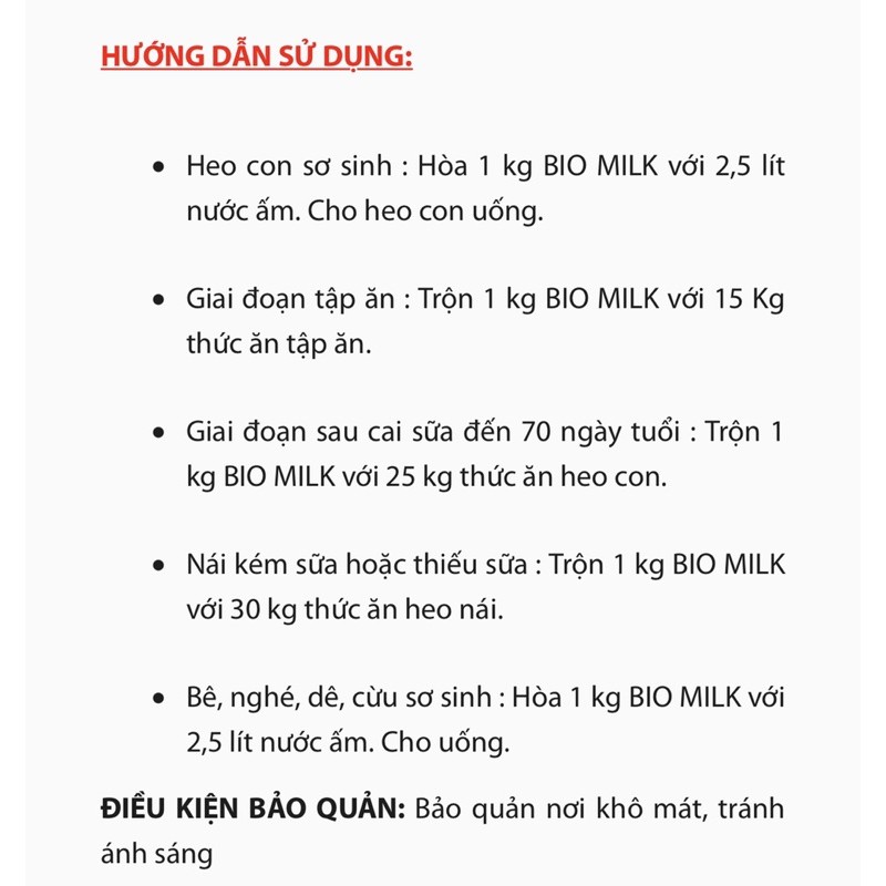 Bio Milk 1Kg- Sữa cao cấp chuyên dùng cho heo con và heo nái.