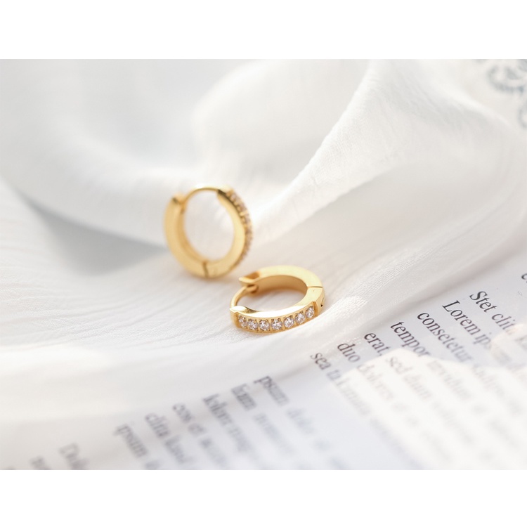 Bông tai nữ titan kiểu tròn nhỏ xinh đính đá lấp lánh không gỉ WE2208