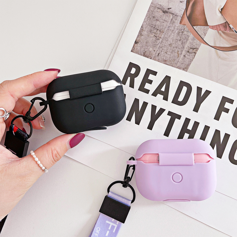 Vỏ bọc bảo vệ hộp sạc tai nghe Airpods Pro/3 in họa tiết có dây đeo bằng silicone