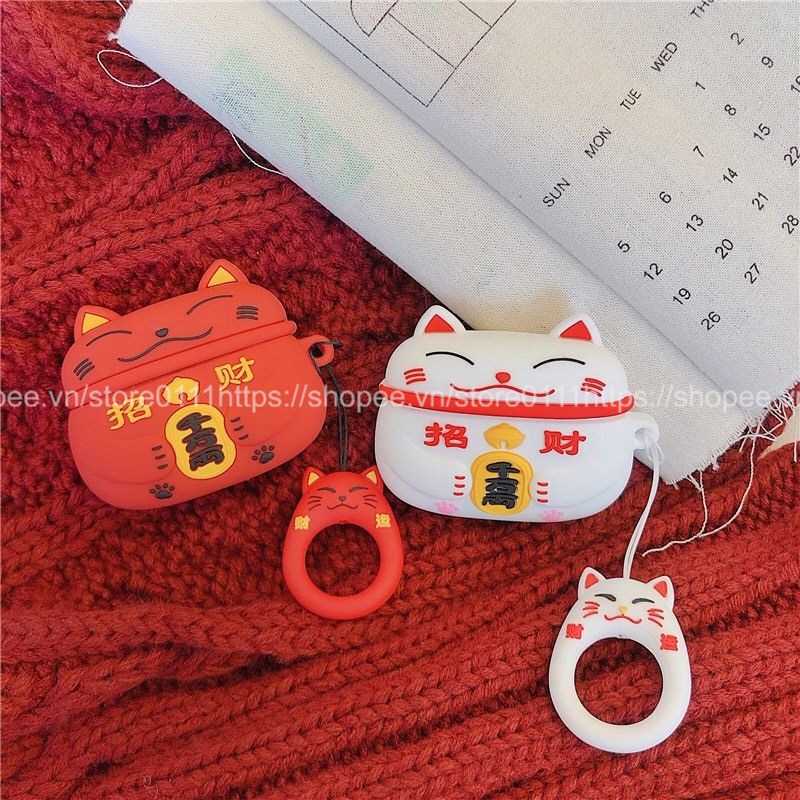 Case, túi đựng dành cho Airpods 1/2/ Pro silicon MÈO THẦN TÀI