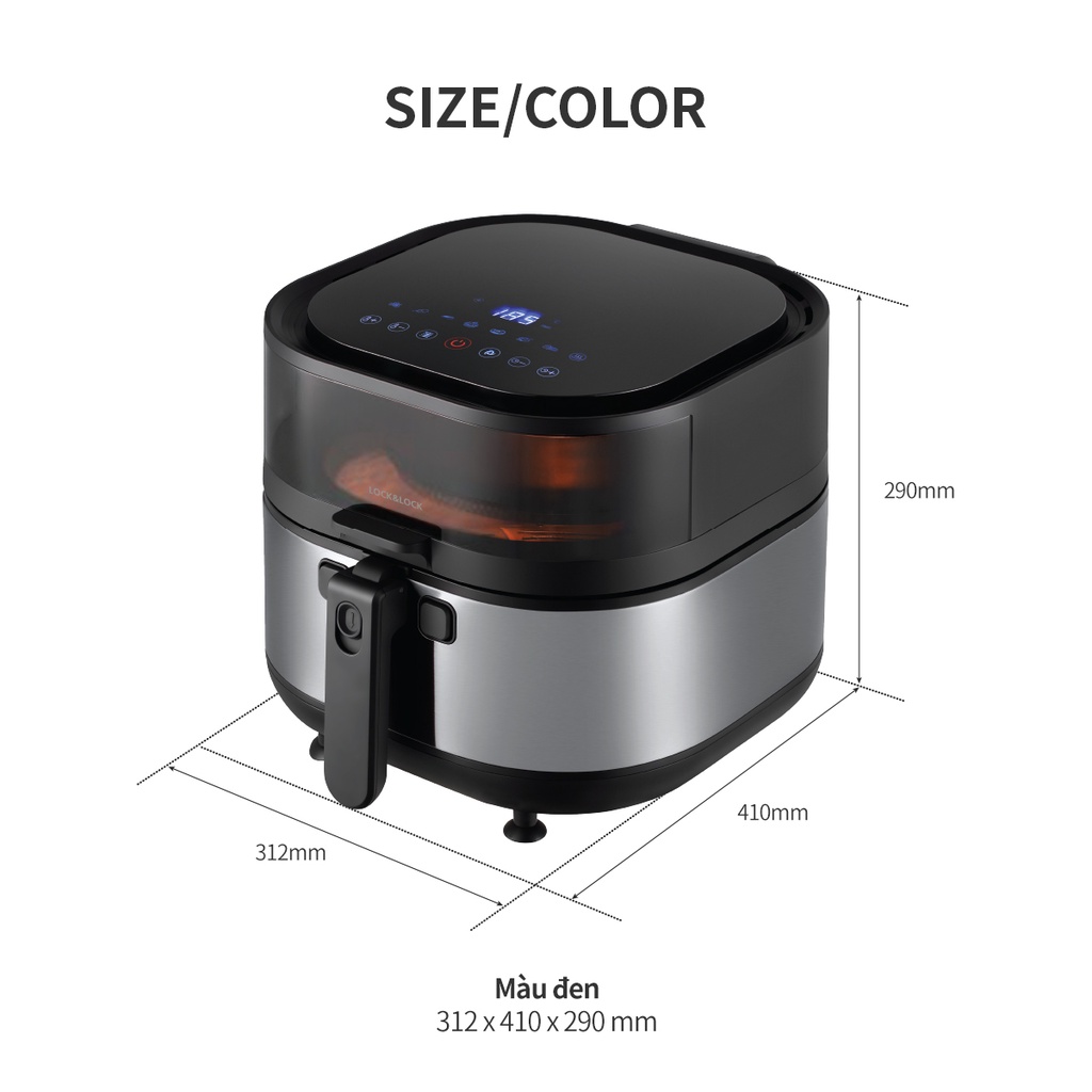 [Mã ELHADEV giảm 4% đơn 300K] Nồi chiên không dầu Lock&amp;Lock Visible Stirring Air Fryer 7.2L - màu đen EJF596BLK