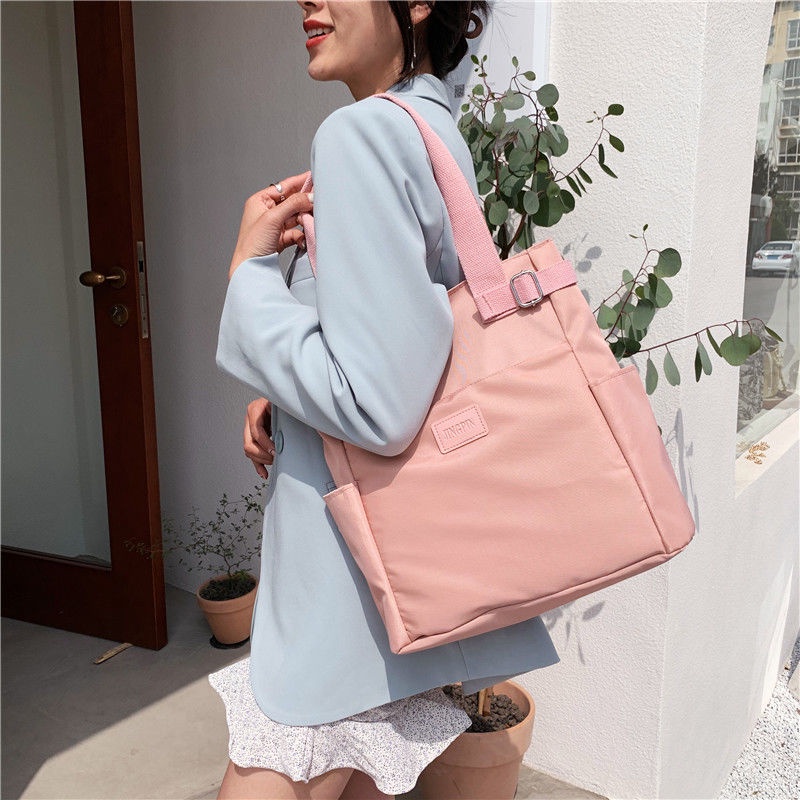 Hàng Có Sẵn Túi Xách Tote Nylon Sức Chứa Lớn Chống Nước Đơn Giản Hàng Có Sẵn Wanita Besar Cantik Murah