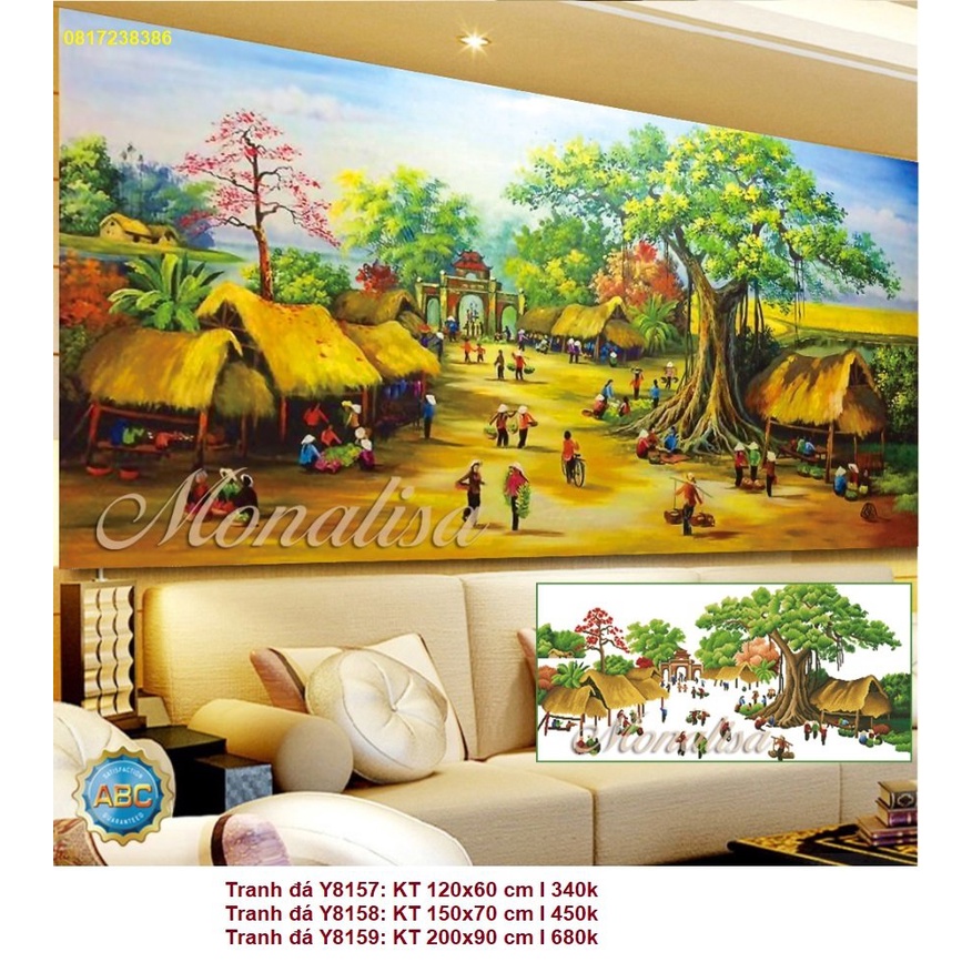 Tranh đính đá làng quê Việt Nam Y8274(130 x 65 cm). Y8275 (160 x 75 cm), Y8276 (2 m x 95 cm)