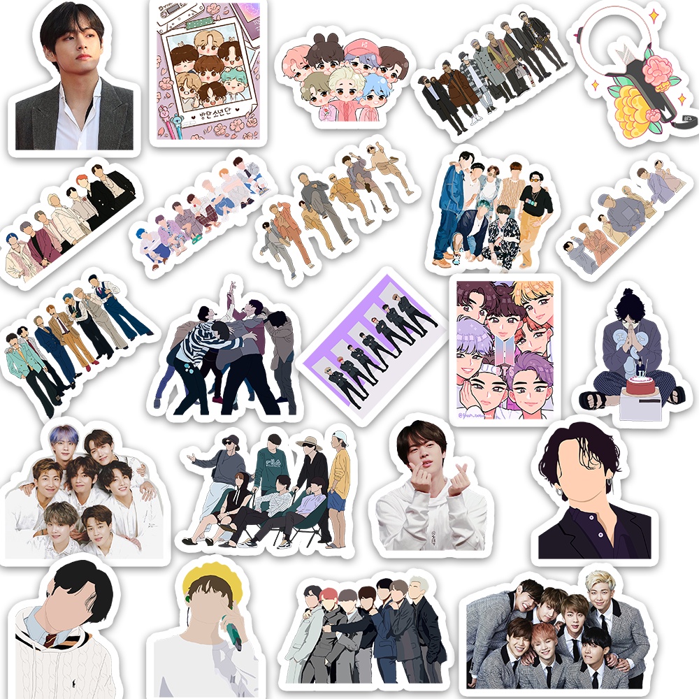 Set 50 cái Sticker BTS chống nước dán mũ bảo hiểm, dán điện thoại, hình dán BTS cute dán sổ, sticker BTS chibi