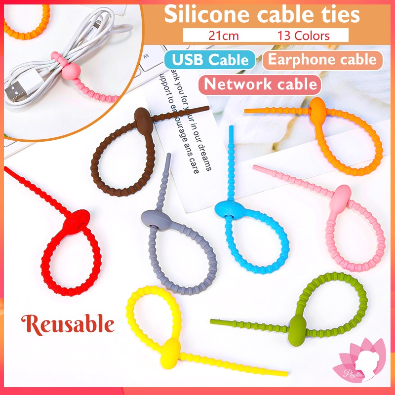 Dụng Cụ Quấn Gọn Dây Cáp Sạc USB 13 Màu Cầu Vồng 21cm Bằng Silicone Tiện Dụng