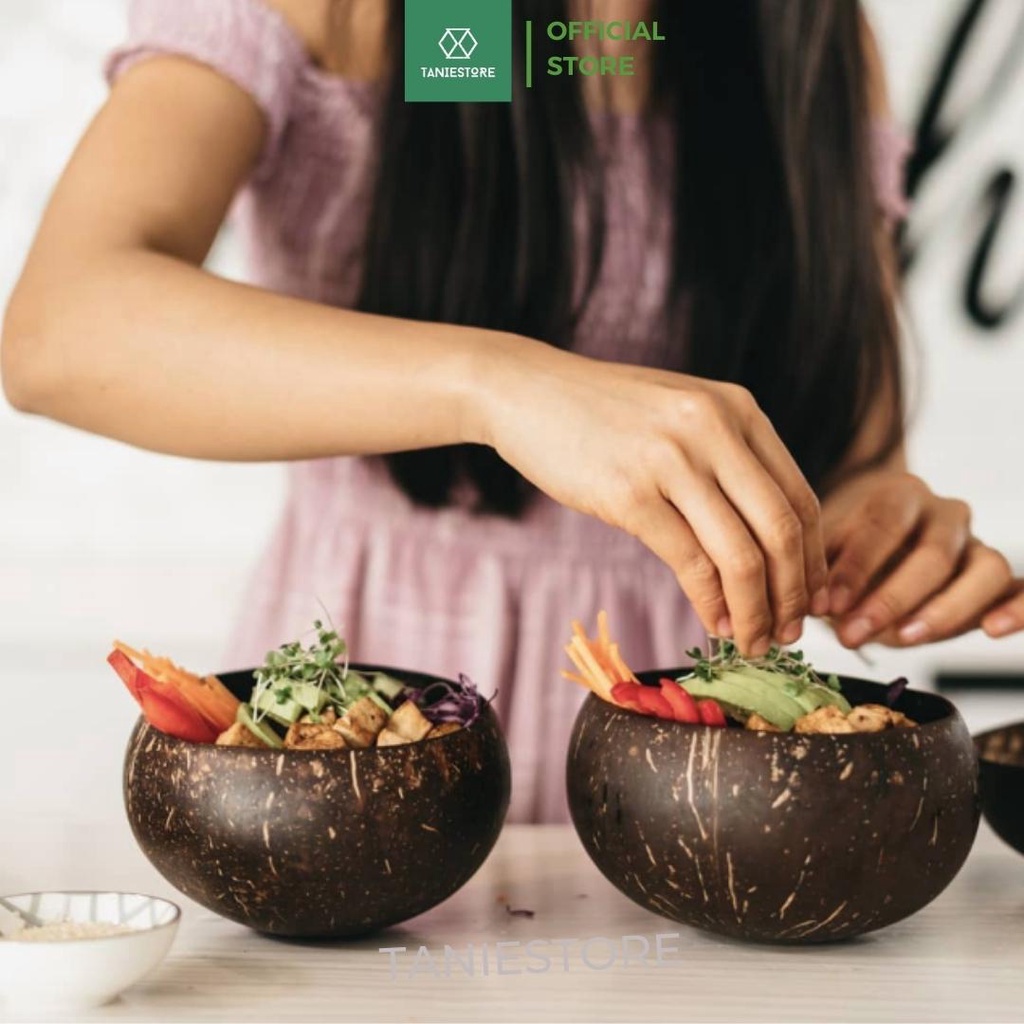 Bát chén gáo dừa và muỗng size lớn loại 1 dùng để ăn ngũ cốc granola salad sữa chua hoa quả Tanie Healthy Food