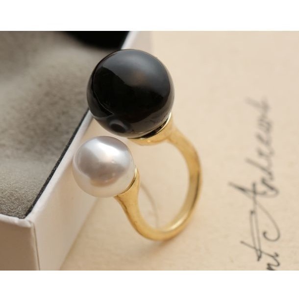 Nhẫn hở đính hạt ngọc trai nhân tạo bản to phong cách cá tính